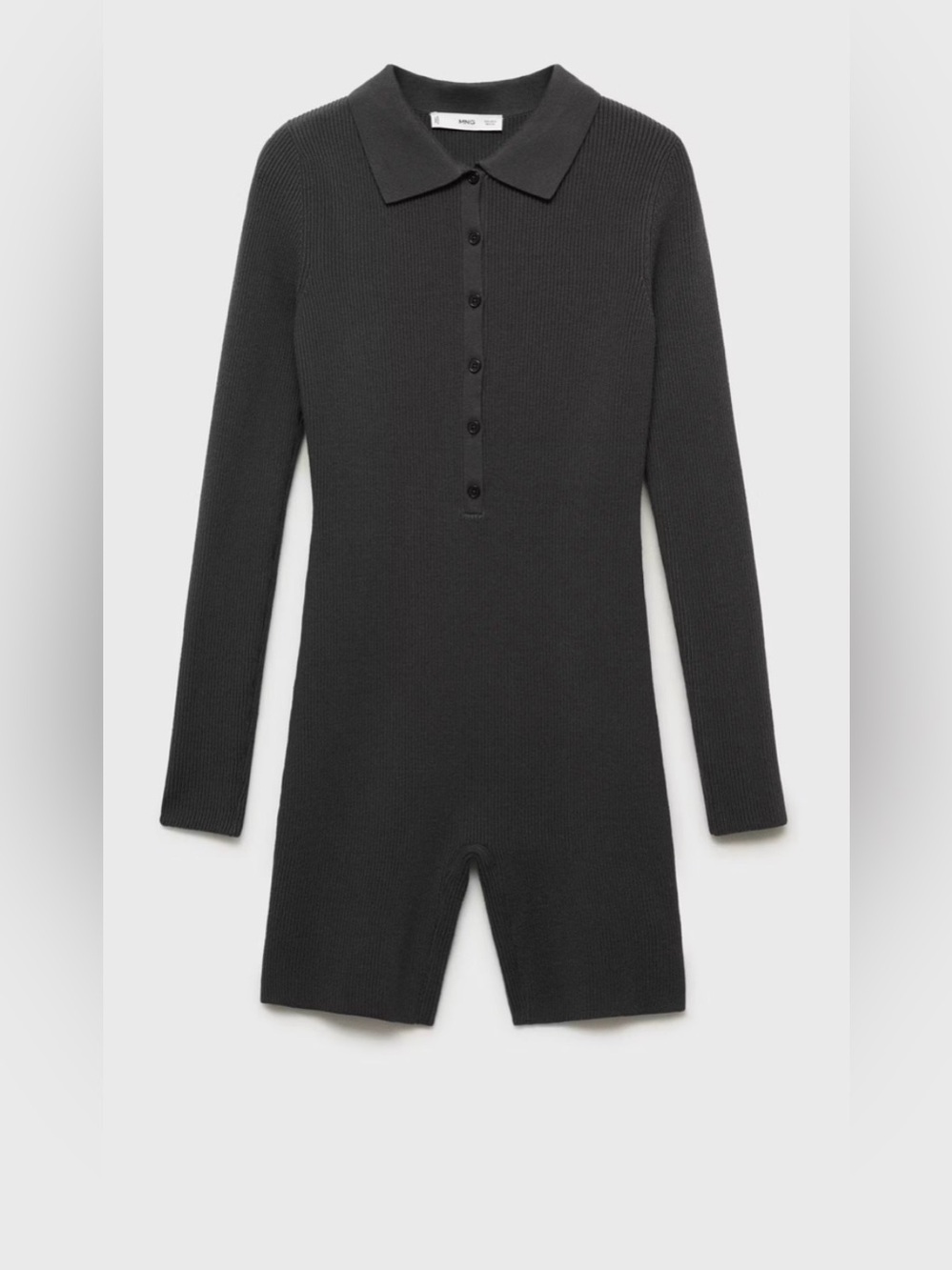Mango dark gray Ribbed Long-Sleeve Polo  Neck jumpsuit